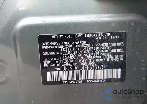 2014 Subaru Forester 2.5I Premium из США, поврежденный, VIN JF2SJAEC4EH536779